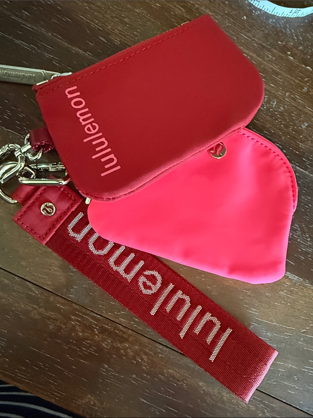 lululemon athletica Red and Pink Keyring Card & Coin Pouch Set